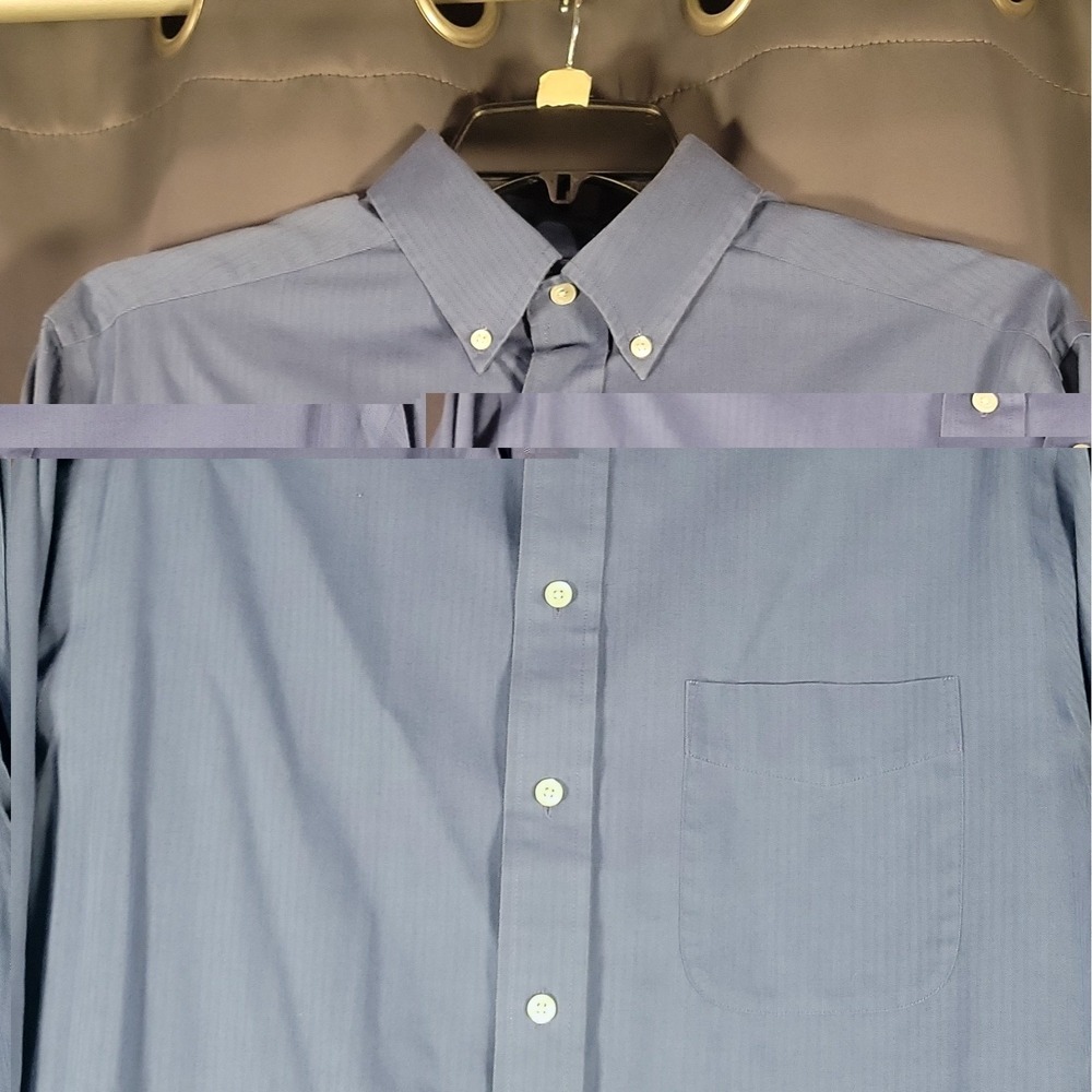 Roundtree & Yorke Easy Care Traditional Fit Blue Herringbone Dress Shirt LT - Picture 3 of 14